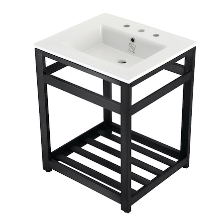 Kingston Brass VWP2522W8A0 25" Ceramic Console Sink (8", 3-Hole), White/Matte Black VWP2522W8A0